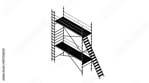 Detailed scaffolding structure with ladders and platforms for construction