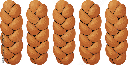 Challah Bread Vector Set  Jewish Shabbat Braided Loaf Food Icons