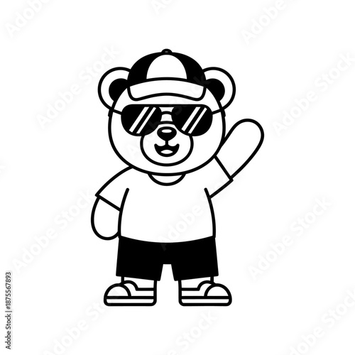 Wallpaper Mural Cool bear wearing sunglasses and baseball cap waving hand Torontodigital.ca