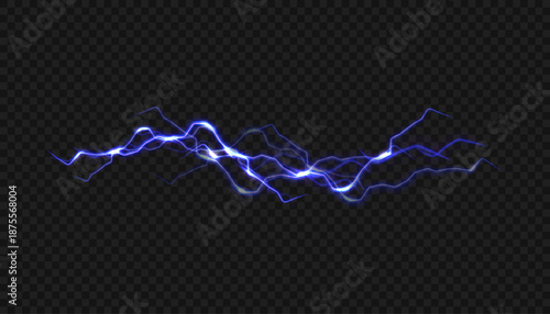 Vector lightning bolt isolated on a transparent background with a glow effect. Illustration PNG is suitable for overlays and visual effects.