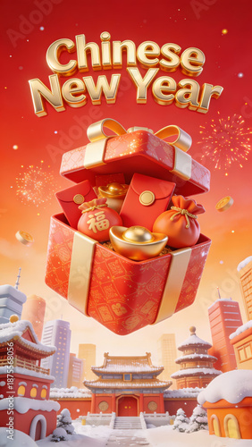 Vertical screen 3D cartoon pattern Chinese New Year gift box