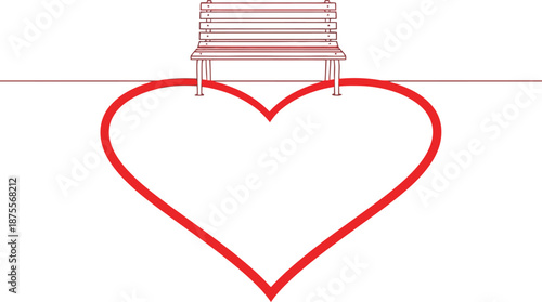 Park bench with heart shape below, isolated on transparent background