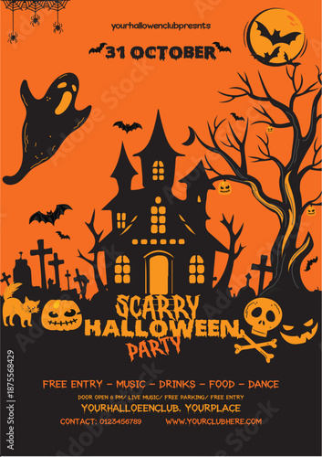Halloween Party Poster Design. 