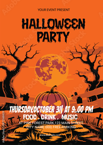 Halloween Party Poster Design. 