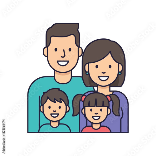 Happy family with two children smiling together