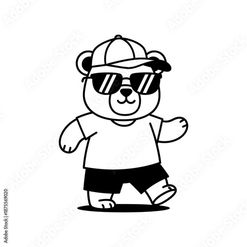 Cool bear wearing sunglasses and baseball cap dancing