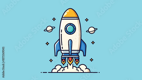 Cartoon Rocket Launching into Space.