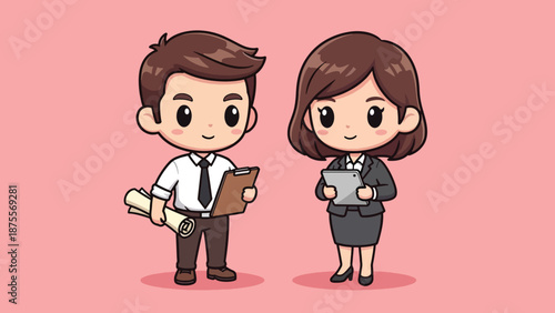 Cute cartoon business people standing together.