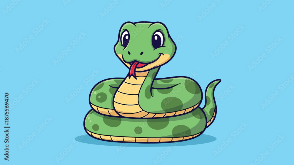 Fototapeta premium Cute Green Snake Illustration.