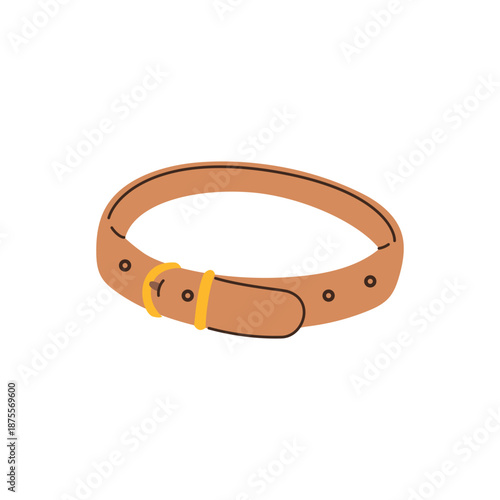 Brown pet collar on a white background. Flat-style vector illustration. 