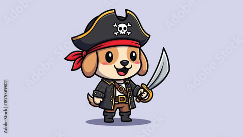 Cute Cartoon Puppy Pirate with Sword.