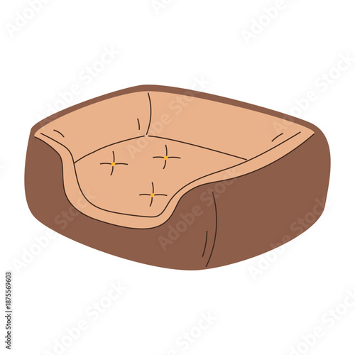 Cat and dog furniture for sleep and rest. Cozy pet bed. Comfortable sleeping cushion for cat or dog. Cozy pillow for animals. Isolated vector illustration in cartoon style