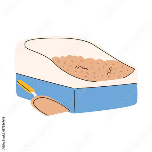 Cat litter tray isolated on a white background. Cartoon vector illustration.
