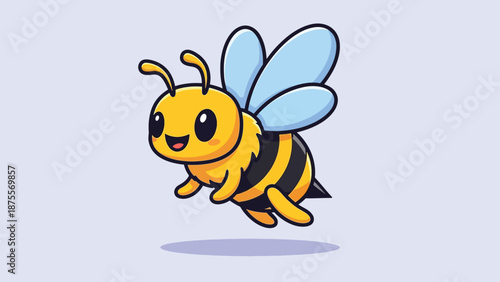 Cute Happy Flying Bee Cartoon Vector Illustration.