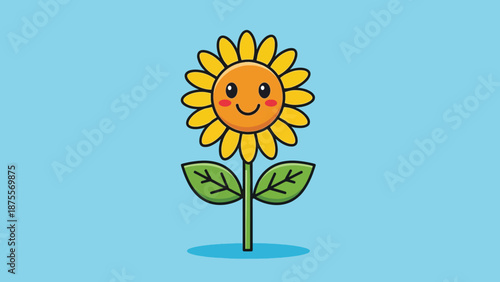 Cute Happy Sunflower Cartoon Illustration.