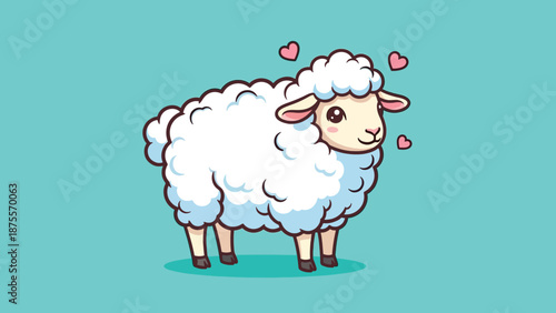 Cute Sheep with Hearts Cartoon Vector Illustration.