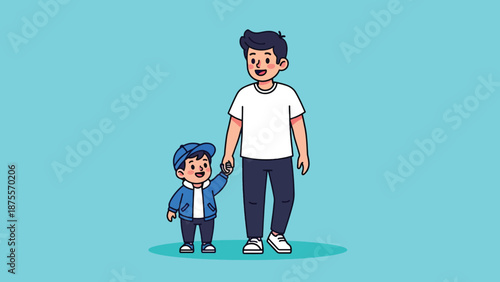 Father and son walking together holding hands.
