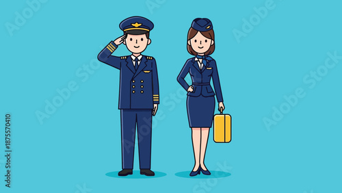 Pilot and Flight Attendant Standing Together.
