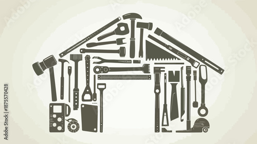 Tools arranged to resemble a house