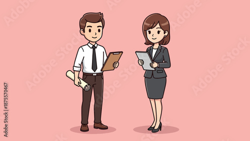 Two business professionals discussing work with documents.