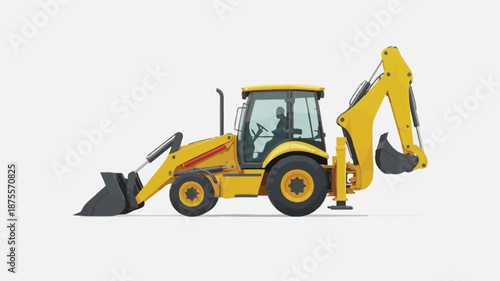 Yellow backhoe loader excavator machine with operator