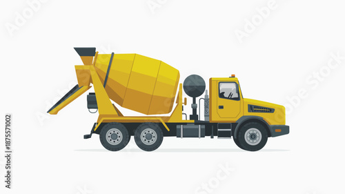 Vibrant yellow cement mixer truck on the move