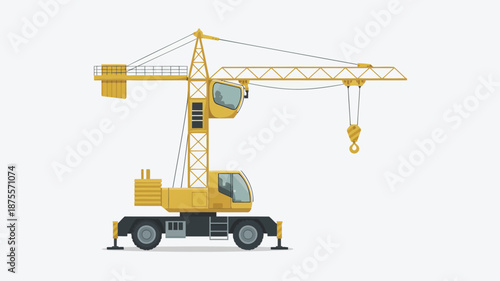 Mobile crane with hook and boom extended on construction site