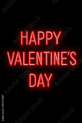 Happy Valentine's Day greeting in red neon light letters. Glowing text sign on a black background. Love and romance concept