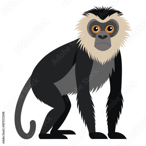 Cute cartoon Gibbon monkey. Colorful jungle animal. Perfect for kids books or tropical themed designs. Side view. Isolated vector illustration