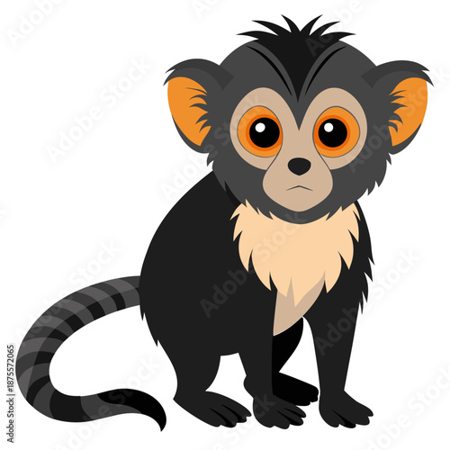 Cute baby marmoset monkey. Cartoon vector illustration isolated on white background. Colorful young primate symbolizing wildlife. Perfect for educational projects, children’s design, zoo concepts.
