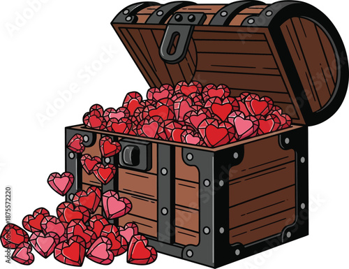 Treasure chest full of hearts, isolated on transparent background
