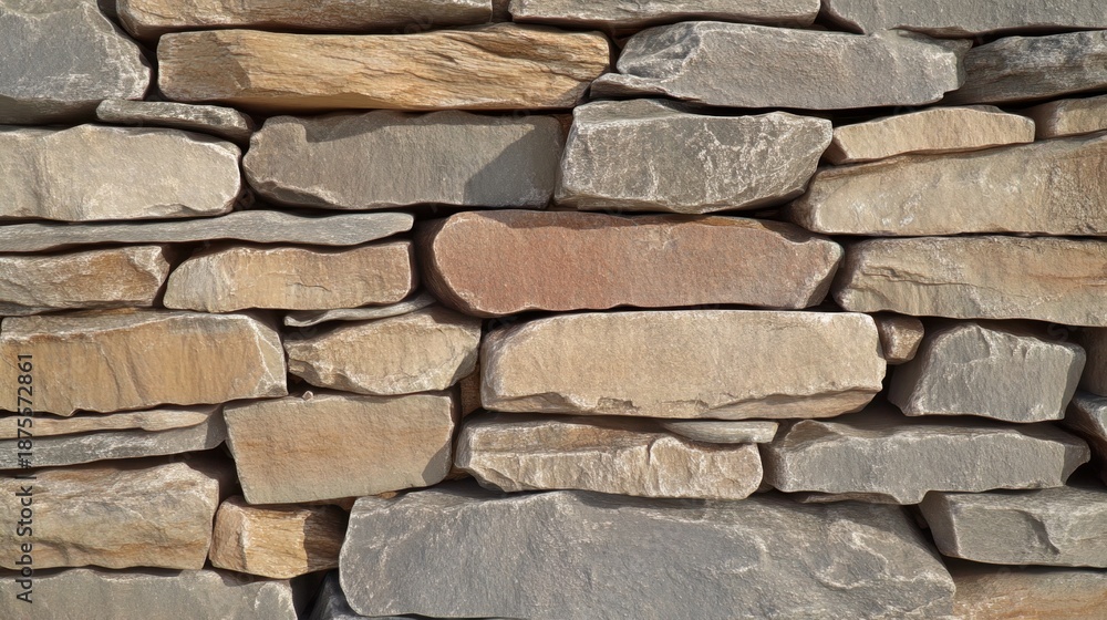 Obraz premium Close up of a rough hewn stone wall with a natural stacked texture creating a building material background