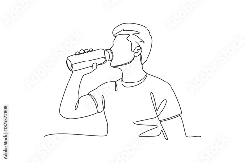 Drinking Water to Stay Hydrated. Healthy lifestyle Concept. Single line draw design. Vector graphic illustration