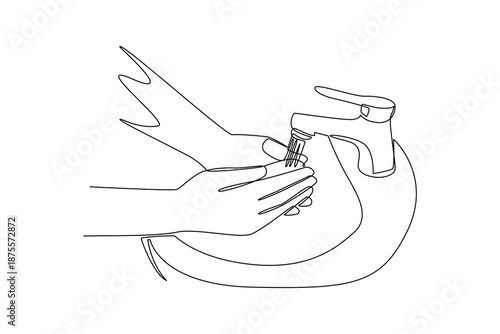Hand Washing for Personal Hygiene. Healthy lifestyle Concept. Single line draw design. Vector graphic illustration