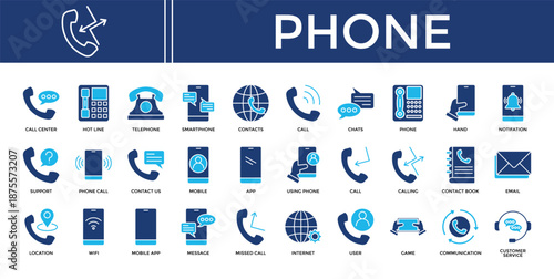 Phone icon set collection. Containing email, news, touch, contact, meeting, support, voice .Solid vector icons collection