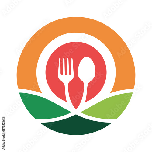 Healthy eating food icon with fork and spoon