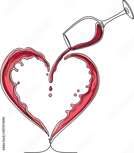 Wine glass pouring heart shape isolated on transparent background