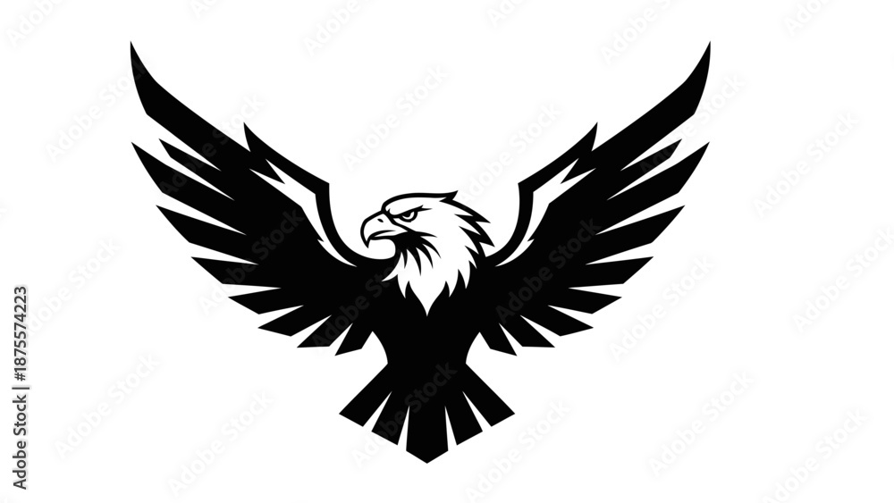 Obraz premium Black Silhouette of Eagle in Flight.