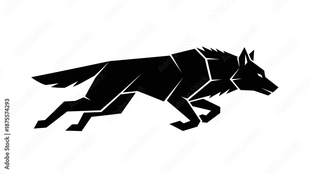 Fototapeta premium Black Silhouette of Running Wolf Illustration.