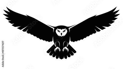 Black Silhouette of Flying Owl.
