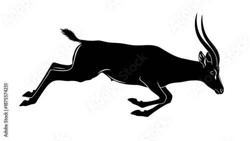 Black Silhouette of Running Antelope Animal.