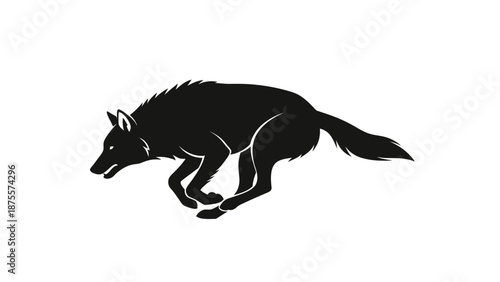 Black Wolf Silhouette Running Dynamic Pose.