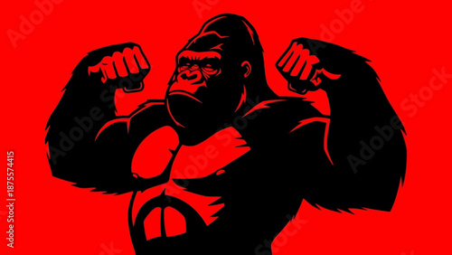 Muscular Gorilla Flexing Arms and Chest.