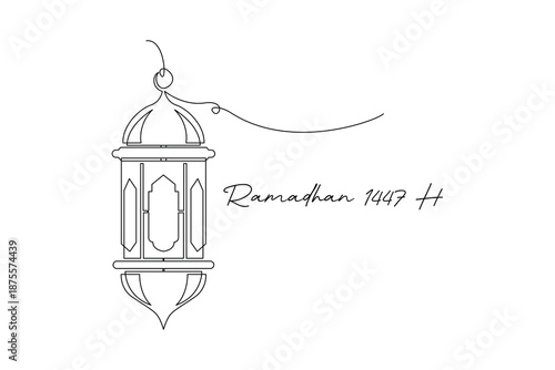 Hanging Lantern Symbol of Ramadan 1447 H. Ramadhan 1447 H Concept. Single line draw design. Vector graphic illustration