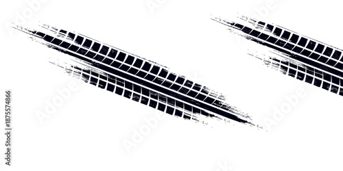 Tire track. Car, bike, motorcycle tyre mark with grunge effect isolated on white background. Wheel footprint on the road. Top view of rubber protector mark