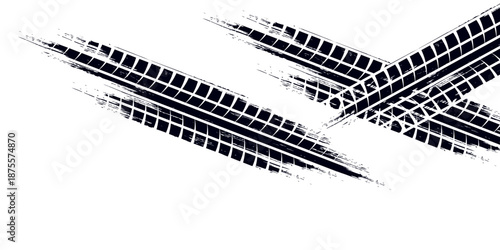 Tire track. Car, bike, motorcycle tyre mark with grunge effect isolated on white background. Wheel footprint on the road. Top view of rubber protector mark