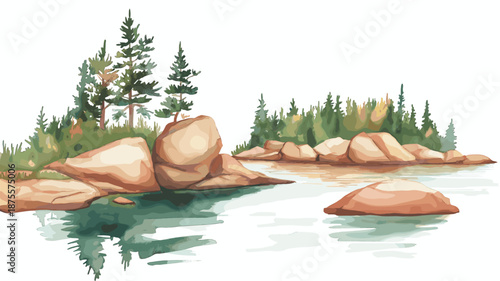 Acadia National Park. Acadia National Park hand drawn watercolor illustration