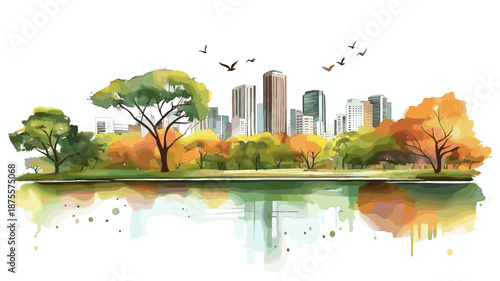 Ibirapuera Park. Ibirapuera Park hand drawn watercolor illustration