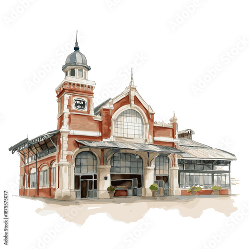 Mercado del Puerto. Mercado del Puerto hand drawn watercolor illustration