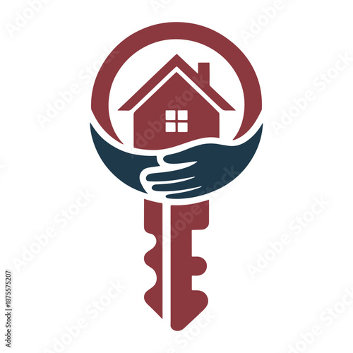 Hands holding house key icon